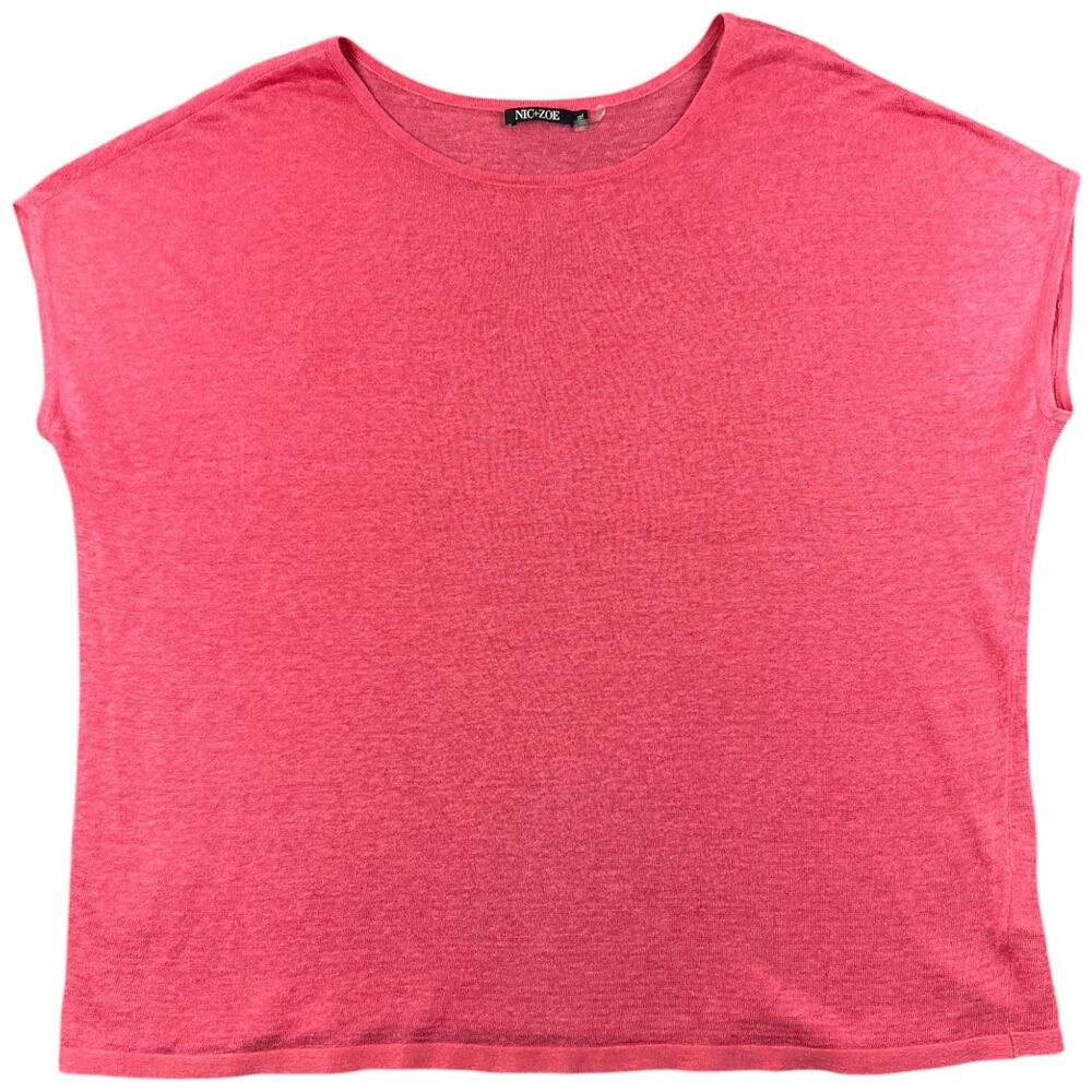 NIC+ZOE Linen Blend Dolman Sleeve Knit Top Pink Lightweight Sweater XL